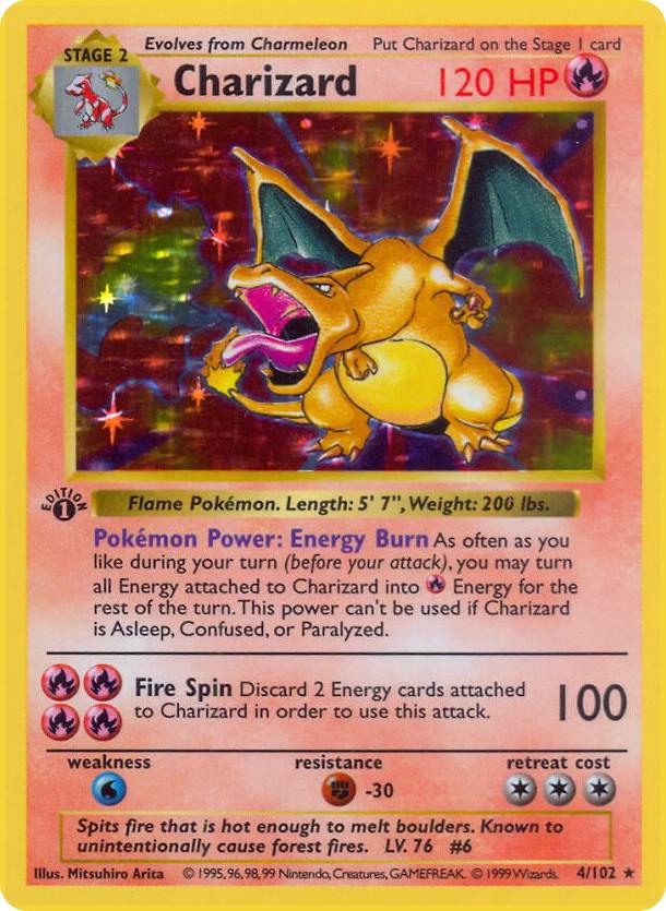 Charizard trading card front with a red ten by ten inspection grid